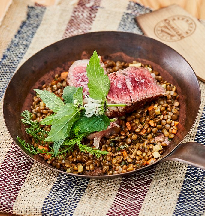 Entrecôte mit Alblinsensalat